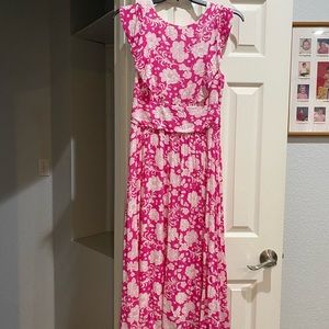 Boden pink printed dress, round neckline, size 12